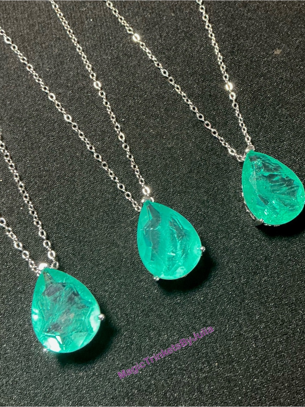 Paraiba Tourmaline Pendant Sterling Silver Necklace Water Drop Pendant - Picture 6 of 9